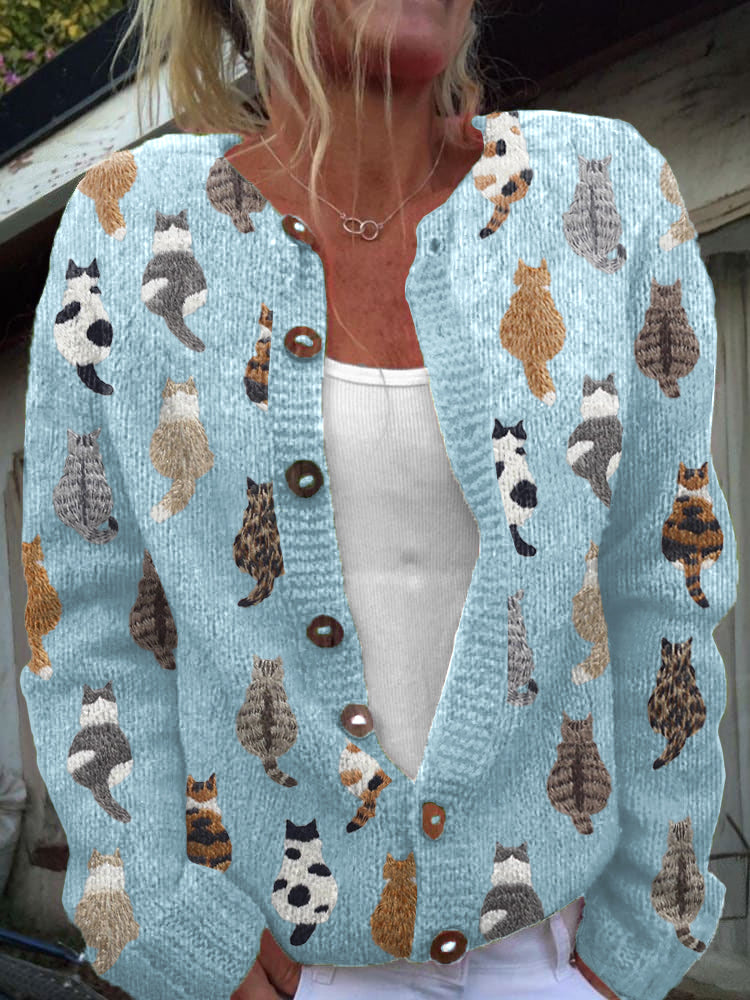 Charlotte - Katzenprint-Strickjacke
