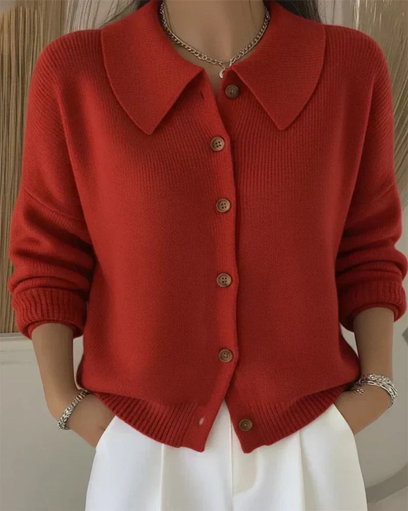 Constance - Weiche Hemdkragen-Strickjacke
