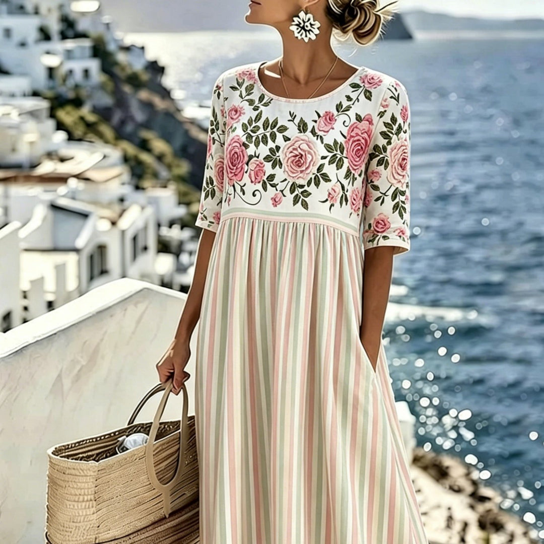 Lotte - Vintage-Rosen-Streifenkleid