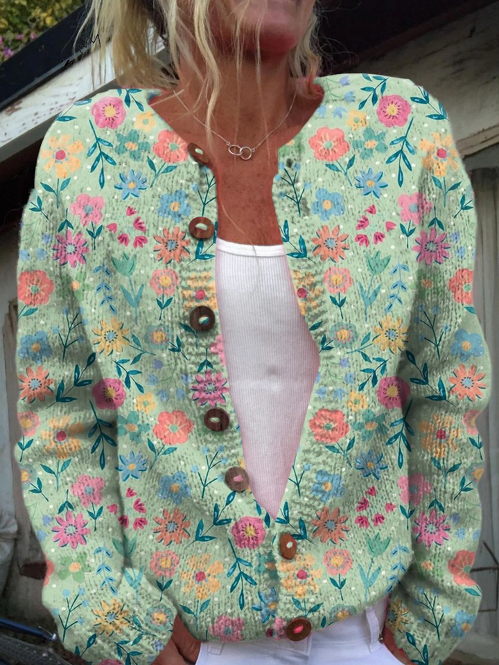 Gerda - Pastell-Blumen-Strickjacke