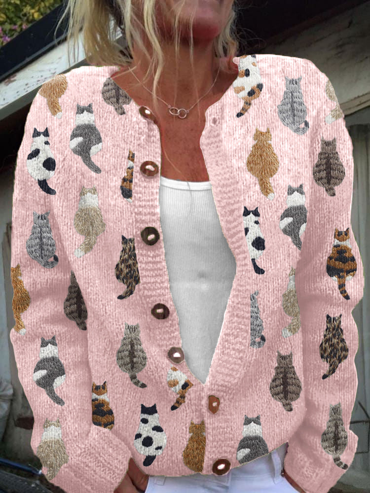 Charlotte - Katzenprint-Strickjacke