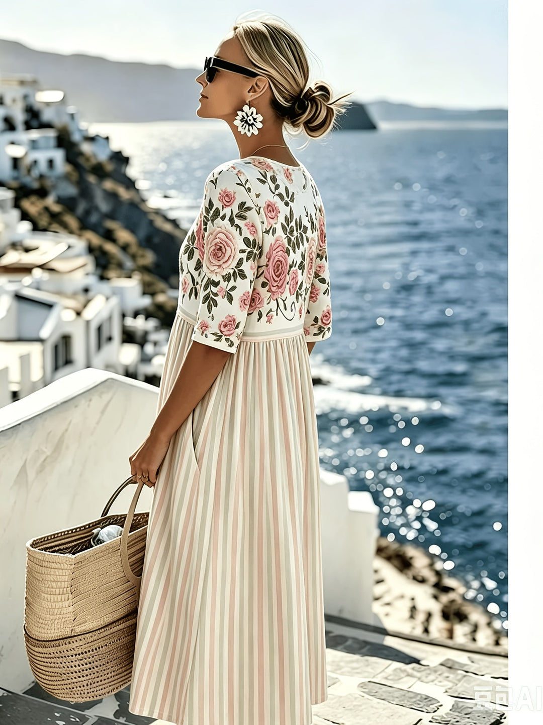 Lotte - Vintage-Rosen-Streifenkleid
