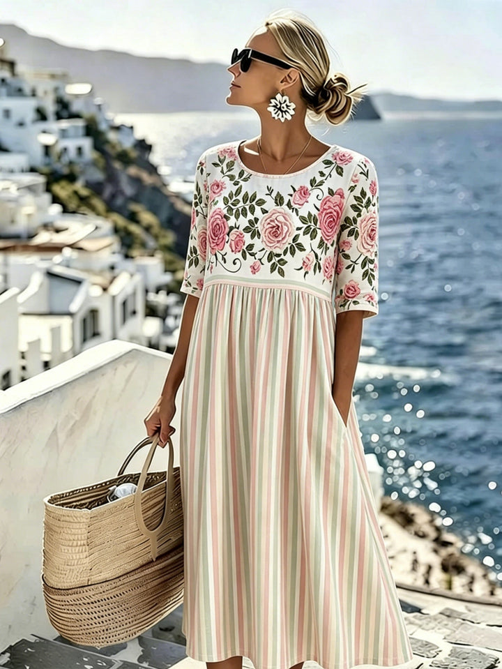 Lotte - Vintage-Rosen-Streifenkleid