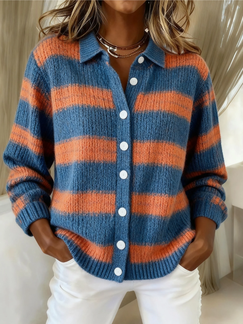 Aurélie - Gestreifte Klassische Strickjacke