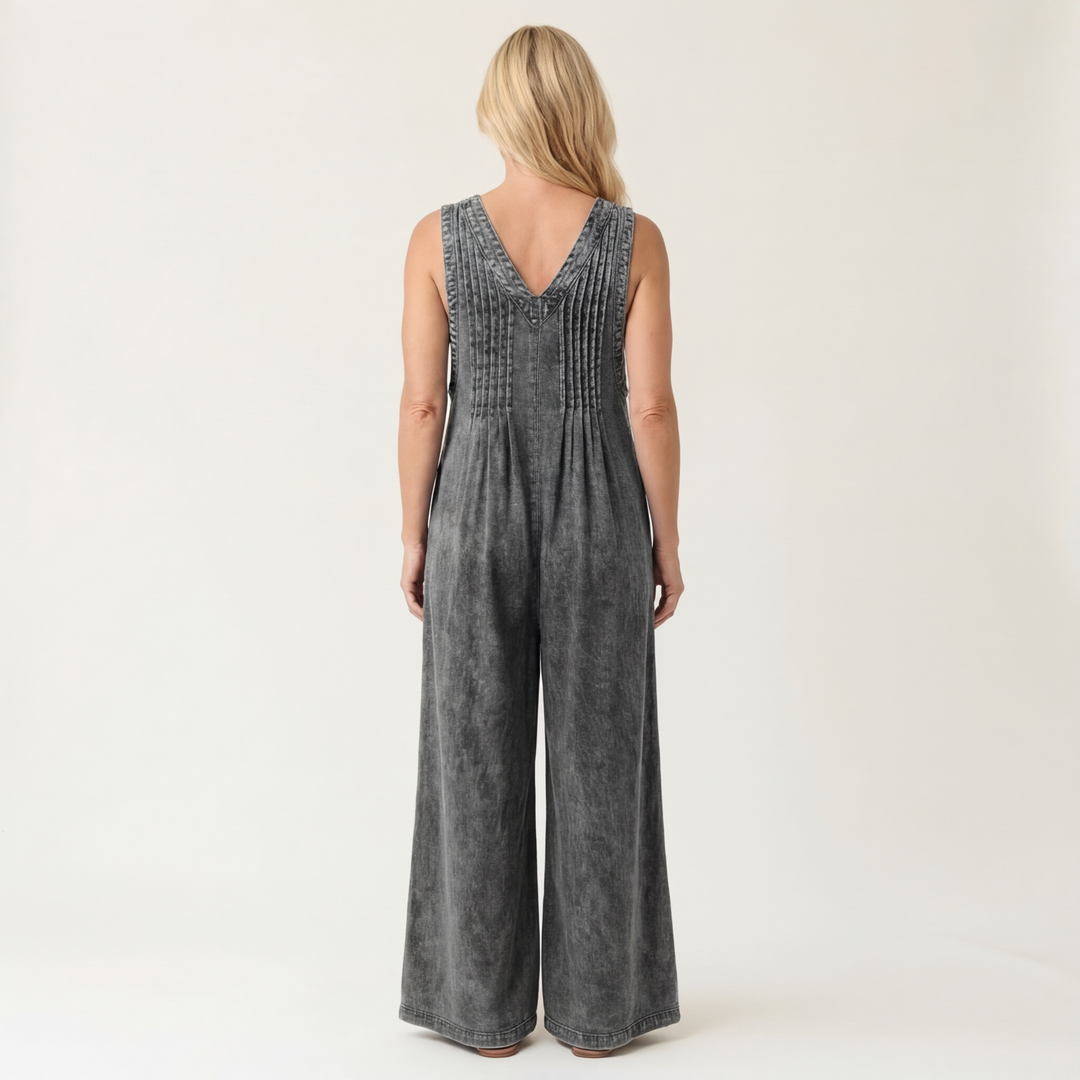 Griselda | Combinaison en denim à jambes larges plissées